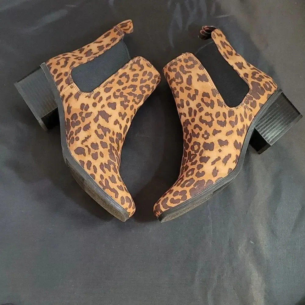 BRAND NEW NEW DAY FAUX SUEDE LEOPARD PRINT ANKLE BOOTS